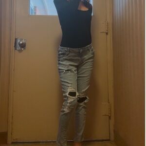 ripped high rise jeans